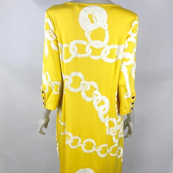 Lilly‎ Pulitzer Jonah Shift Dress Women L 3/4 Sleeve Stretch Yellow Chain Key